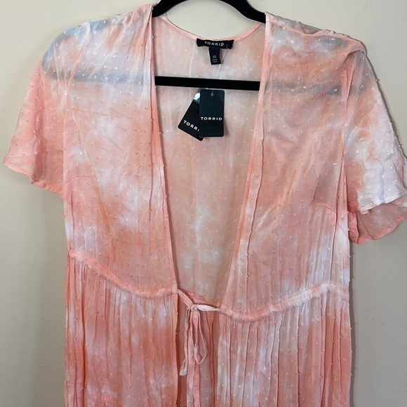 Torrid size 00 M/L PEACH TIE-DYE CLIP-DOT KIMONO - Picture 9 of 12